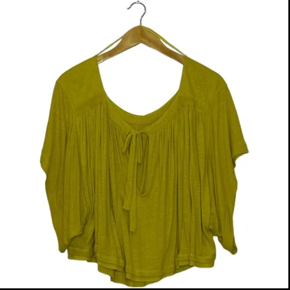 🆕Free People Sunsetter Linen Blend Top Color Golden Meadow  Sz L - Picture 9 of 15